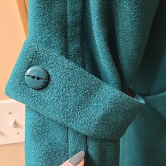 Vintage Braefair Union Made Teal 100% Wool Trench Coat 1960s - Picture 3 of 10